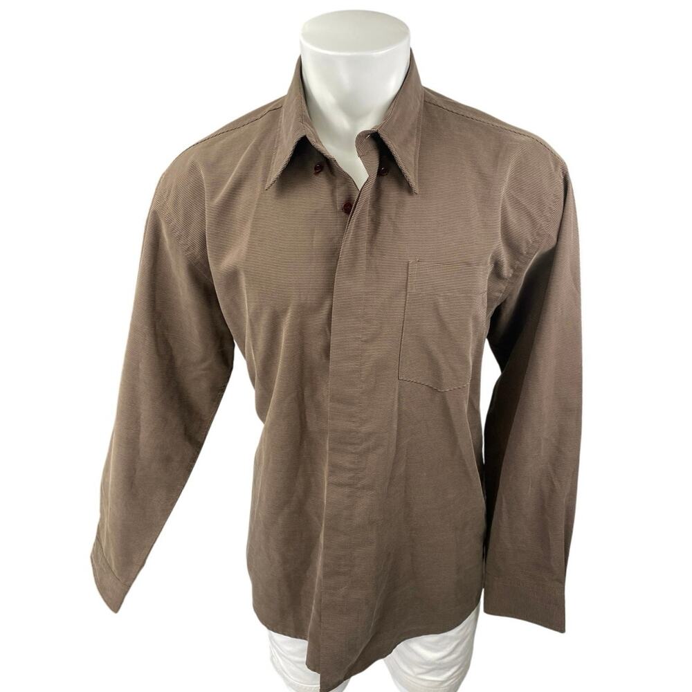 Kenneth Cole Men's Brown Striped Long Sleeve Button Down Pocket Shirt Top Size L